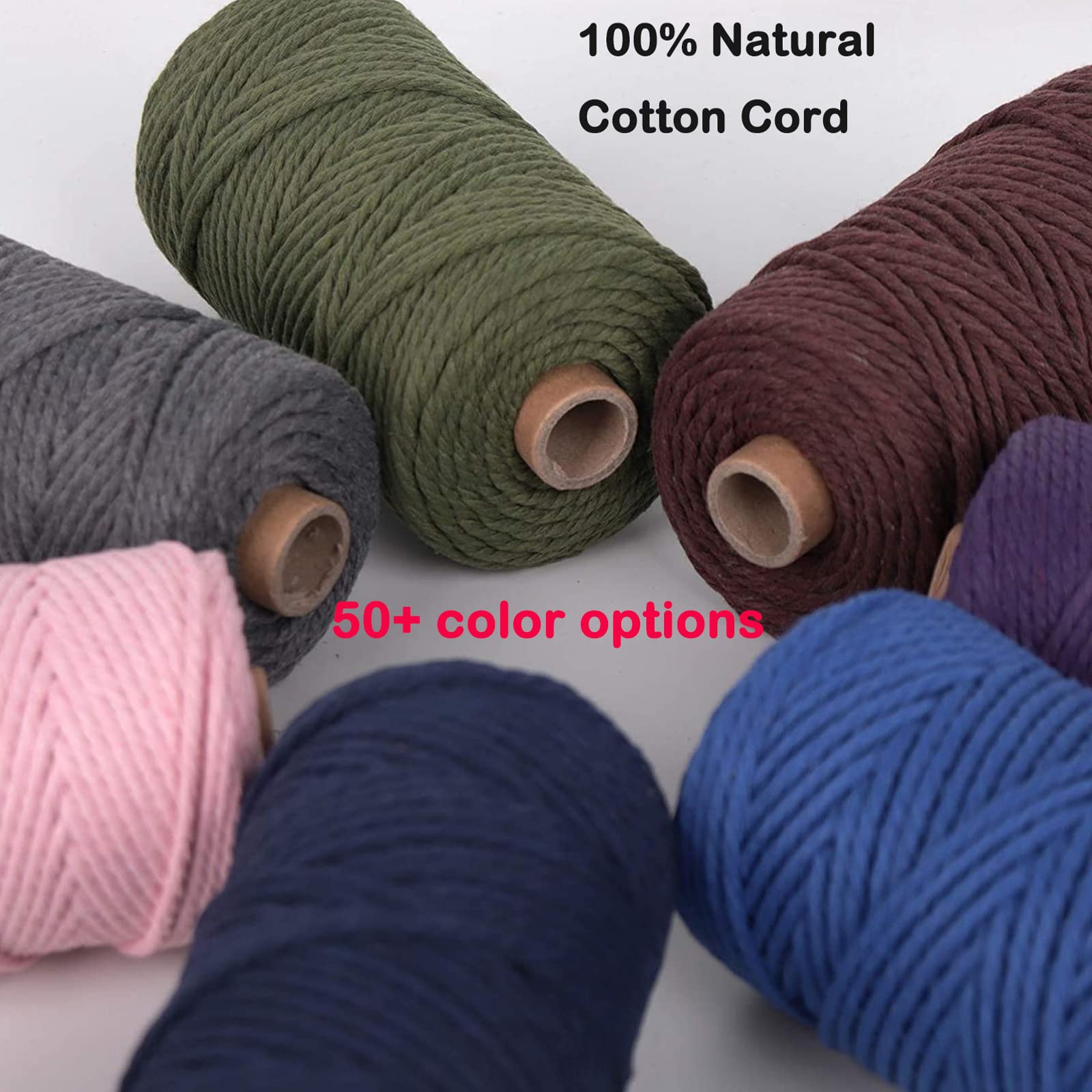 Cordón de macramé natural de color de 0.079 pulgadas, 0.118 pulgadas, 0.118 pulgadas, 0.187 pulgadas, 0.23 pulgadas, cuerda de algodón para macramé, hilo torcido, cuerda suave para manualidades, 4