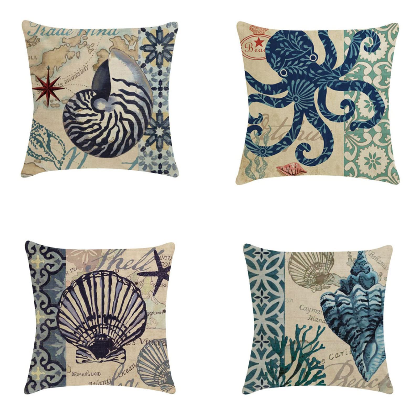 Housse de coussin 65x65cm lot de 4 taies d'oreiller bleu gris en lin pour lit et canapé