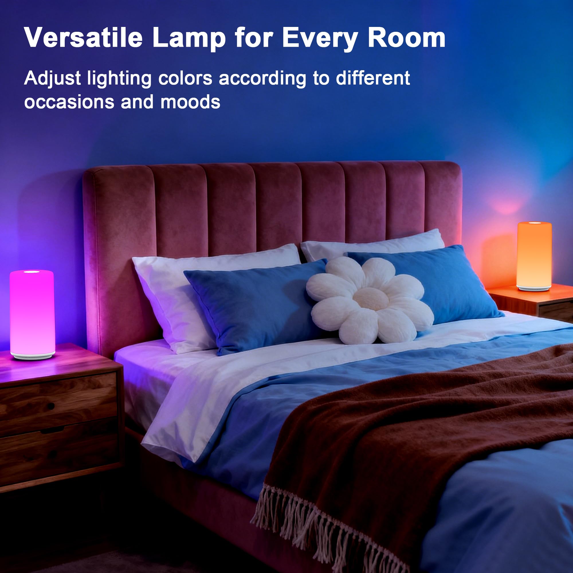 ROOTRO Touch Bedside Table Lamp, [Sleek Design & RGB Mode] 3 Way Dimmable Small Lamp for Bedroom, LED Lamp with Warm  Lights, Multi-Color Smart Nightstand Lamp for for Living Room Home Gifts