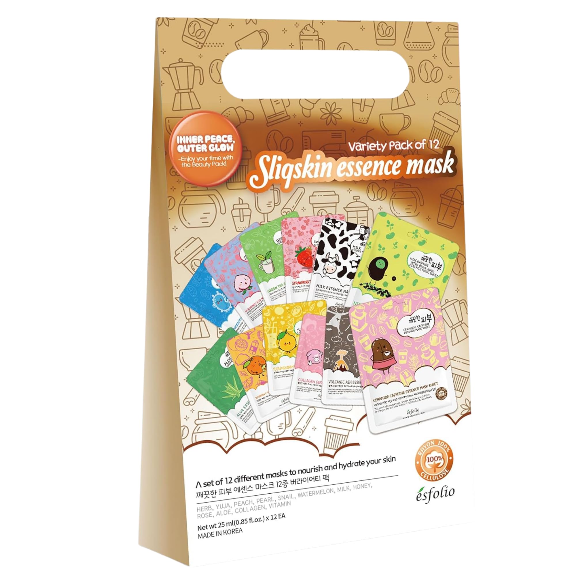 esfolio Sliqskin Coffee Mocha Face Mask Set – Moisturizing, Refreshing, and Nourishing Sheet Masks for a Smooth, Soft, and Rejuvenated Skin Feel (Pack