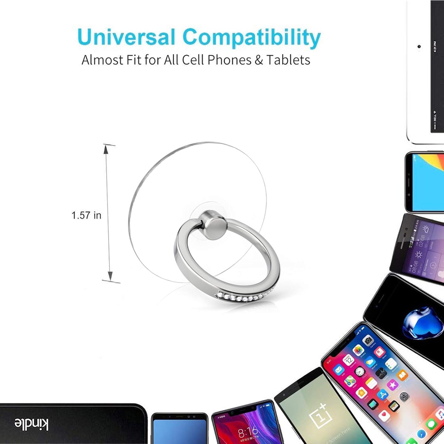 zylee Cell Phone Ring Holder Stand, Upgraded Transparent Phone Ring Holder 360° Rotation Phone Ring Holder Finger Kickstand Phone Ring Grip(2Silver+2Black)