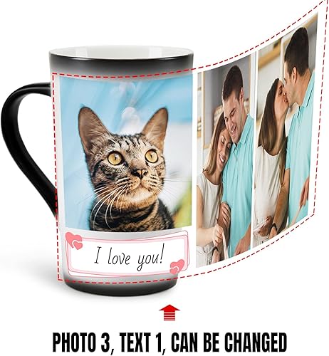 Miniatura 9 de Taza personalizada, tazas personalizadas que cambian de color, con collage de 3 imágenes, taza de café mágica con foto, imagen, nombre, texto,