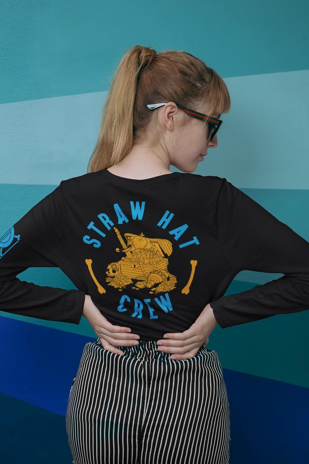 Ripple Junction One Piece Men’s Long Sleeve T-Shirt Straw Hat Crew Treasure Chest Anime Jolly Roger Logo Officially Licensed - Image 4