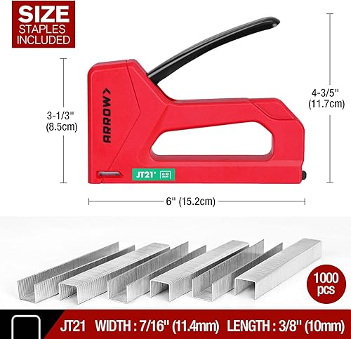 Miniatura 2 de Arrow Pistola de grapas ligera, kit de grapadora de tapicería ligera para madera con 1000 grapas JT21, carcasa de plástico para manualidades, tela,