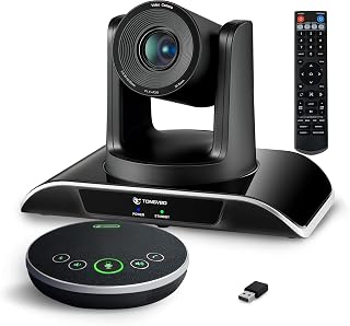 TONGVEO AI Auto-Tracking 1080P 60fps PTZ Conference Camera with 3X Optical Zoom & Bluetooth Speakerphone - All-in-One USB/HDMI System