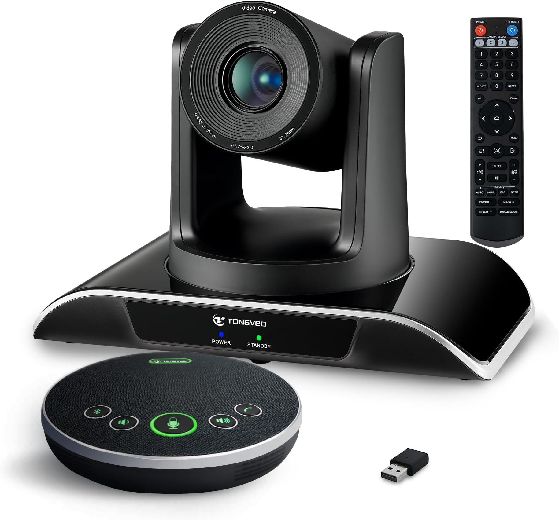 TONGVEO Conference Room Camera System with Bluetooth Microphone, PTZ Video Camera Kit 3x USB for Meeting, Education, Church, Works with Microsoft, OBS, (Cam+ Micro) Teams