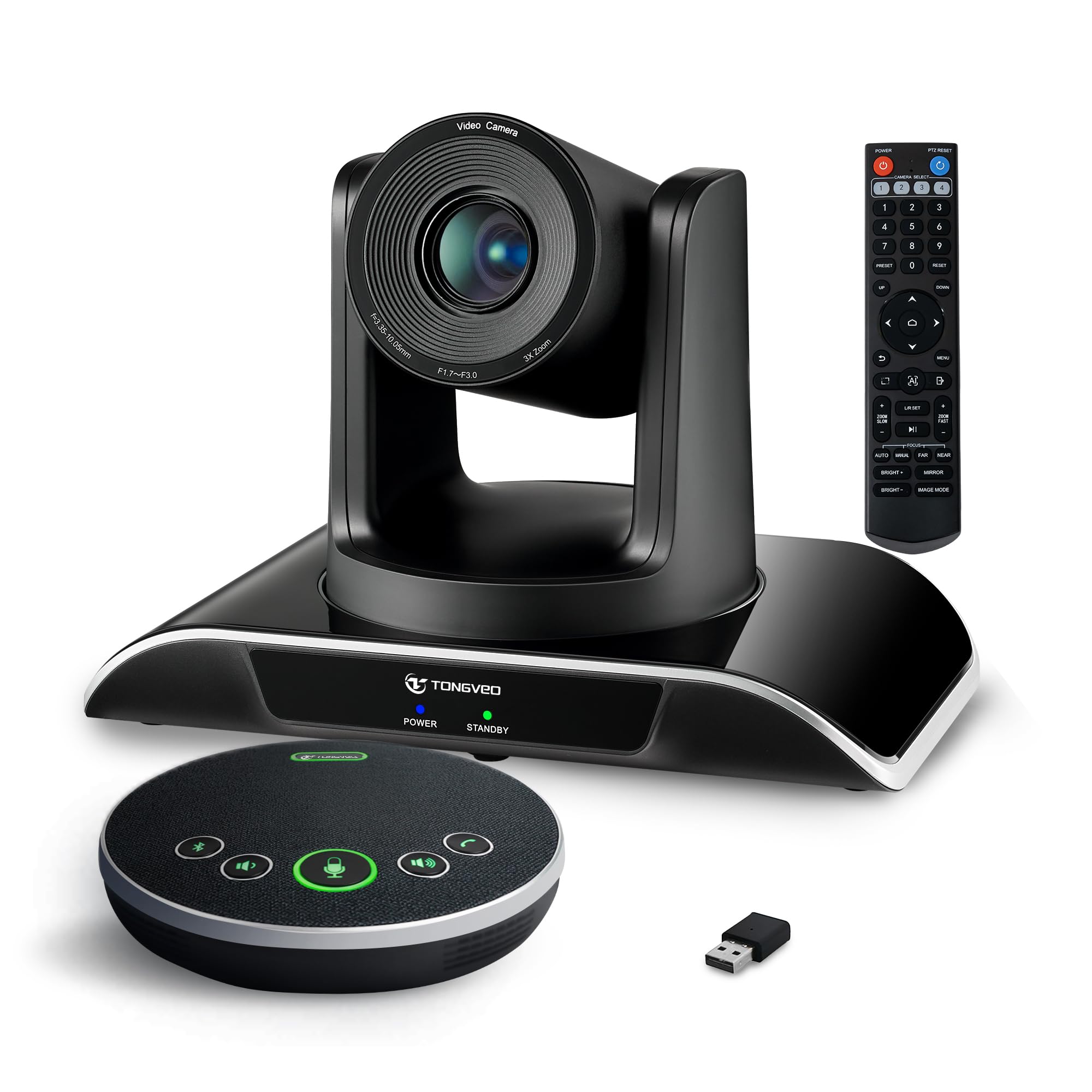 TONGVEO Conference Room Camera System with Bluetooth Microphone, PTZ Video Camera Kit 3x USB for Meeting, Education, Church, Works with Microsoft, OBS, (Cam+ Micro) Teams