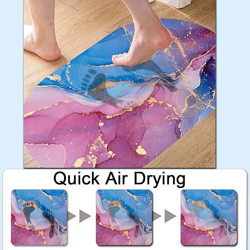 Miniatura 5 de Tapete de baño, diseño de mármol rosa y azul, de goma, antideslizante, de secado rápido, súper absorbente, delgado, para debajo de la puerta,
