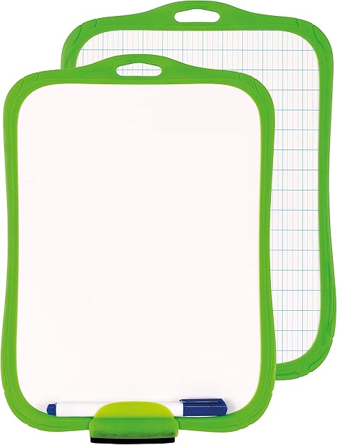 Snopake Double-Sided Whiteboard with Dry Wipe Pen and Eraser [Pack of 1] Portable Shatter-Resistant Writing Board [Green] 15890, 287 x 205 x 18mm