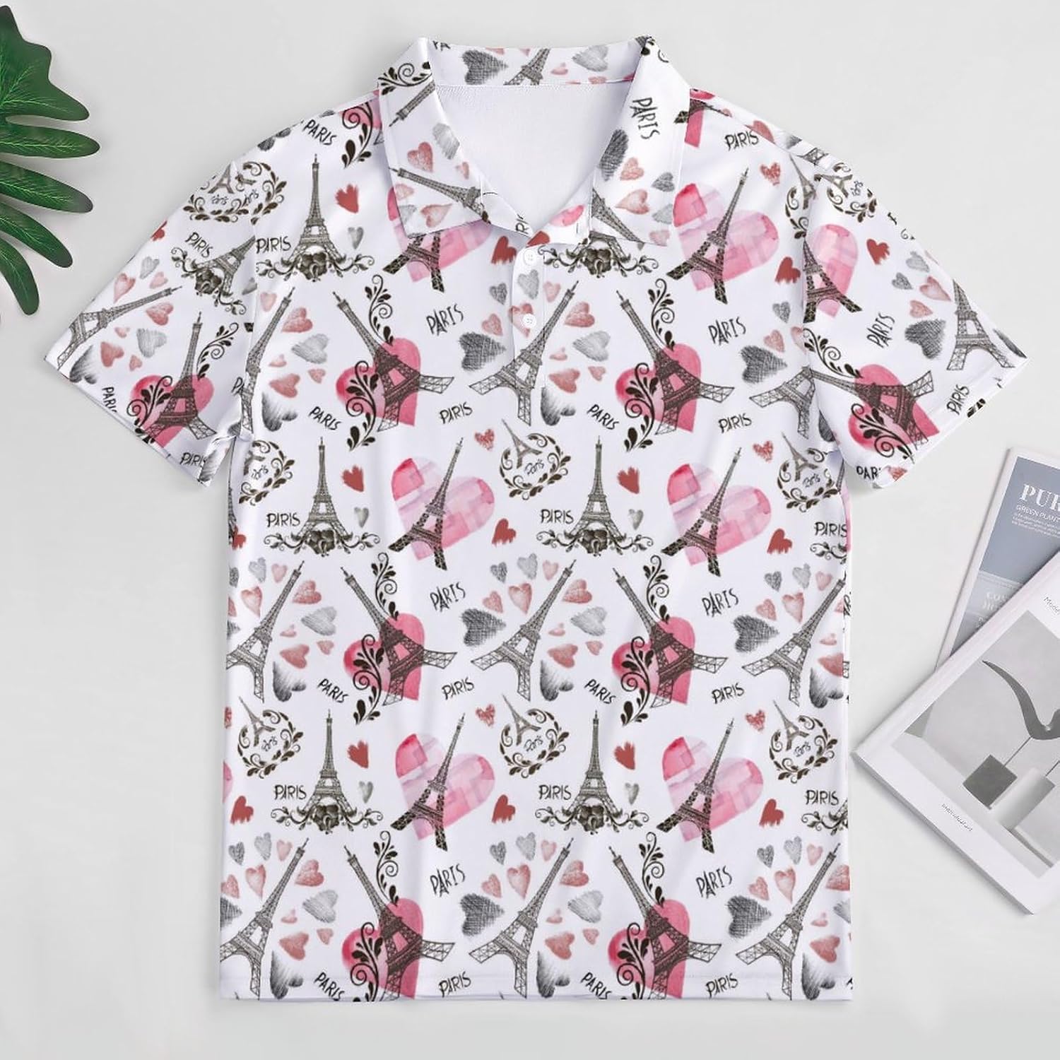 Paris - Eiffel Tower and A Heart Women's Polo Shirts Short Sleeve Golf T-Shirts Casual Work Blouses Tops