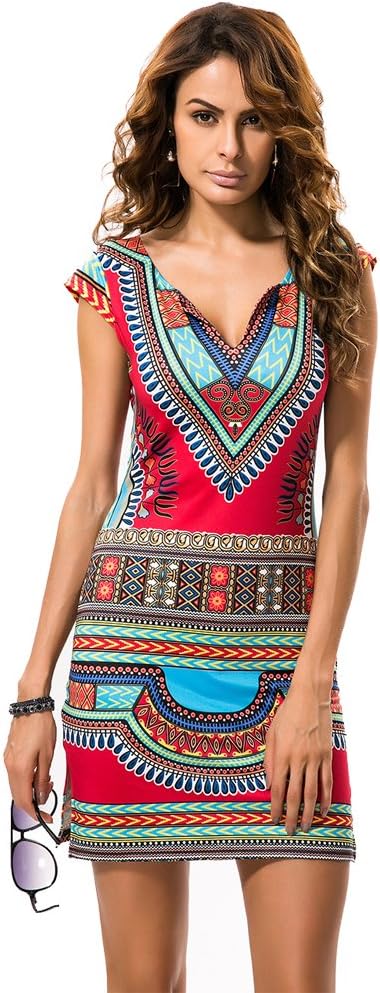 Sexy V Neck Sleeveless Dress Red Floral Tight Sleeveless Dress Ntional Style Softness Comfortable (XL)