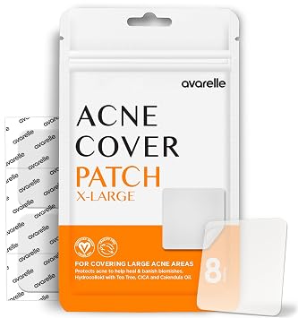 AVARELLE Acne Patches XL, Acne Cover Patch Large | Pimple Patches for Face Cheek & Nose 8 Count | Large Hydrocolloid Acne Treatment with Tea Tree, Calendula, Cica