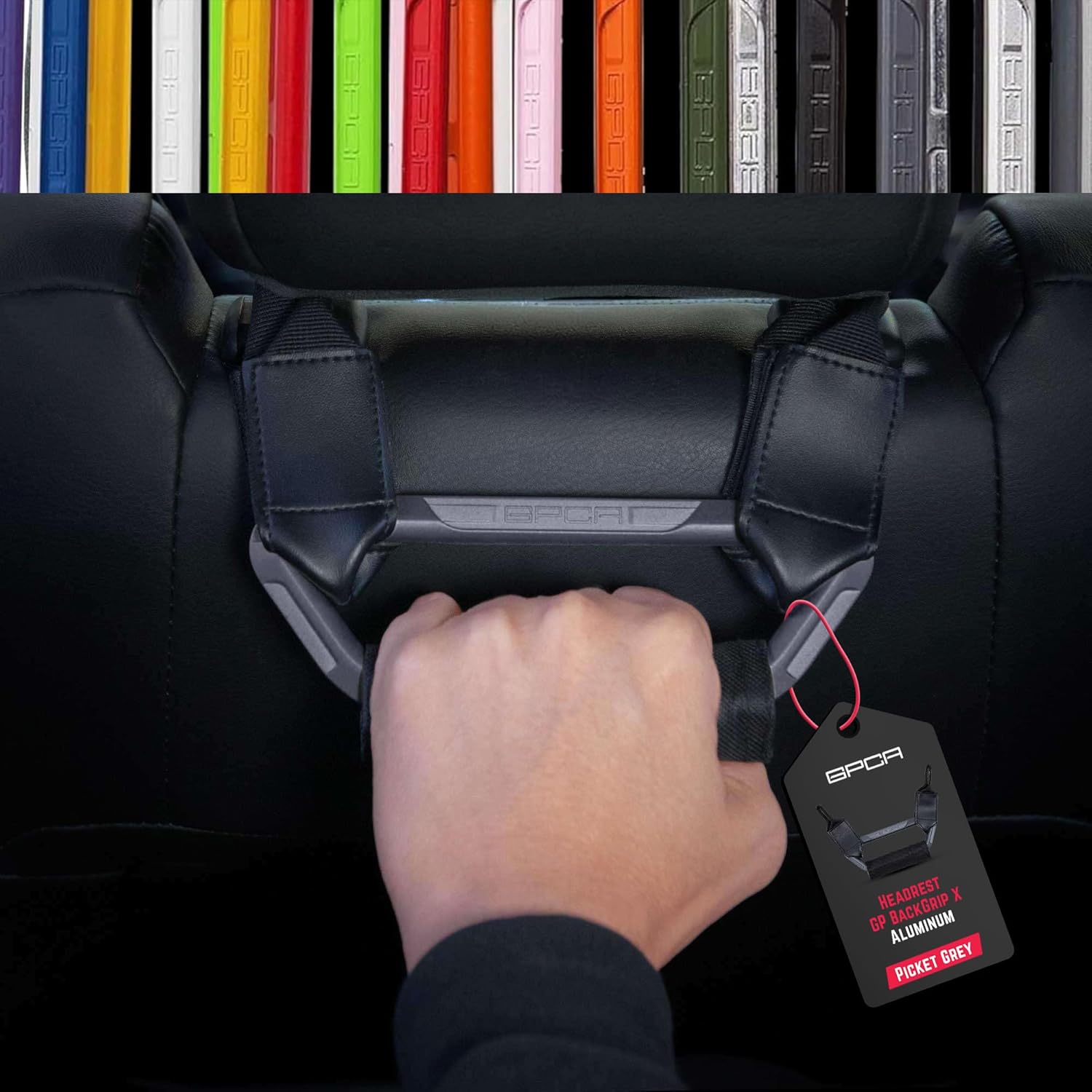 GPCA BackGrip X Heavy-Duty Headrest Grab Handle for Lifted Trucks & Jeeps, Rear Seat Entry Assist for Seniors & Kids Fits Vehicles with Pole-Style Headrests (Up to 16mm) Easy Install (2PC-Space Gray)