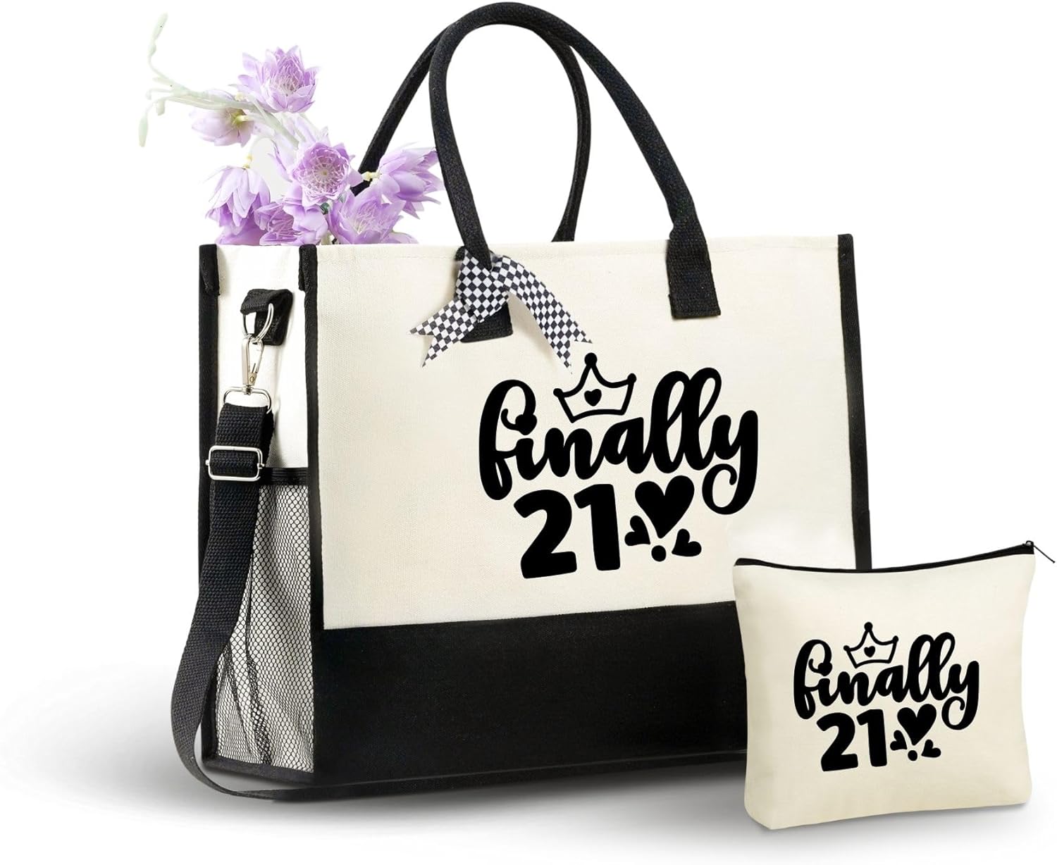 InnoBeta 21st Birtday Gifts for Women, Girls, Finally 21, Canvas Tote Bag for Daughters, Granddaughters, Friends, Bag with Top Zipper Closure and Shoulder Strap for Birthday