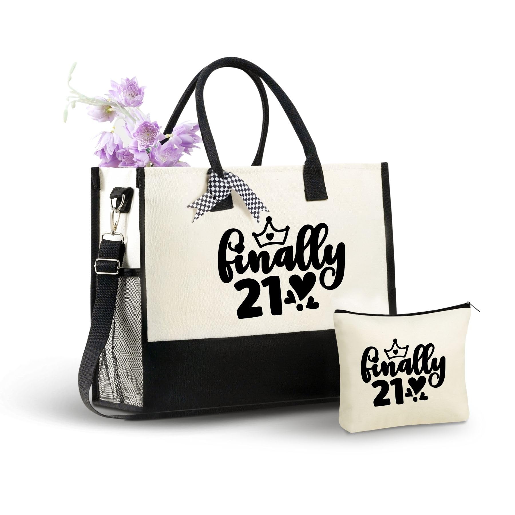 InnoBeta 21st Birtday Gifts for Women, Girls, Finally 21, Canvas Tote Bag for Daughters, Granddaughters, Friends, Bag with Top Zipper Closure and