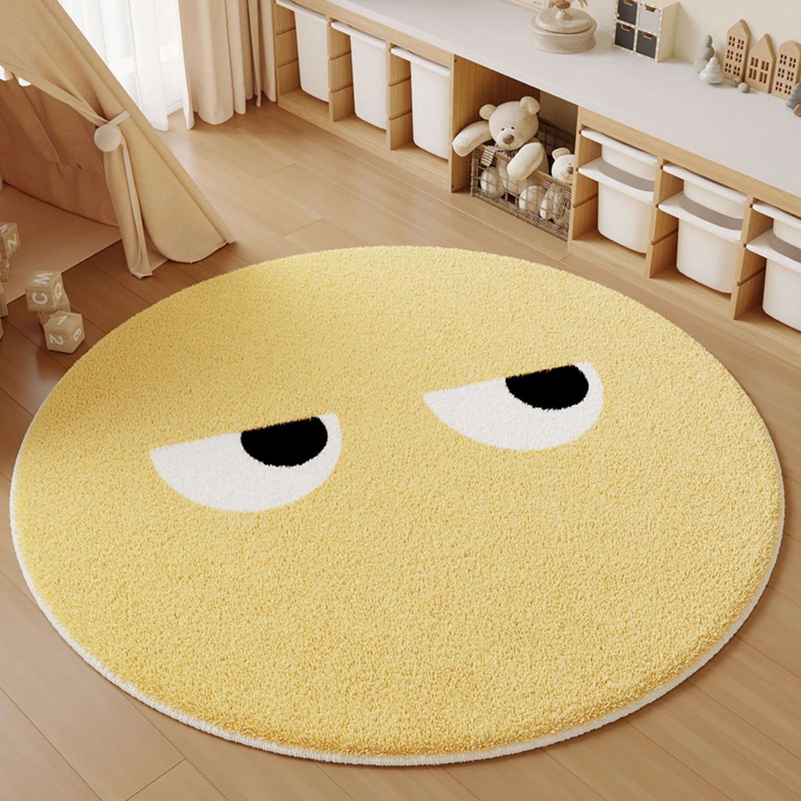 Tapis de salon rond mignon et doux beige pour décoration de chambre 80x80cm