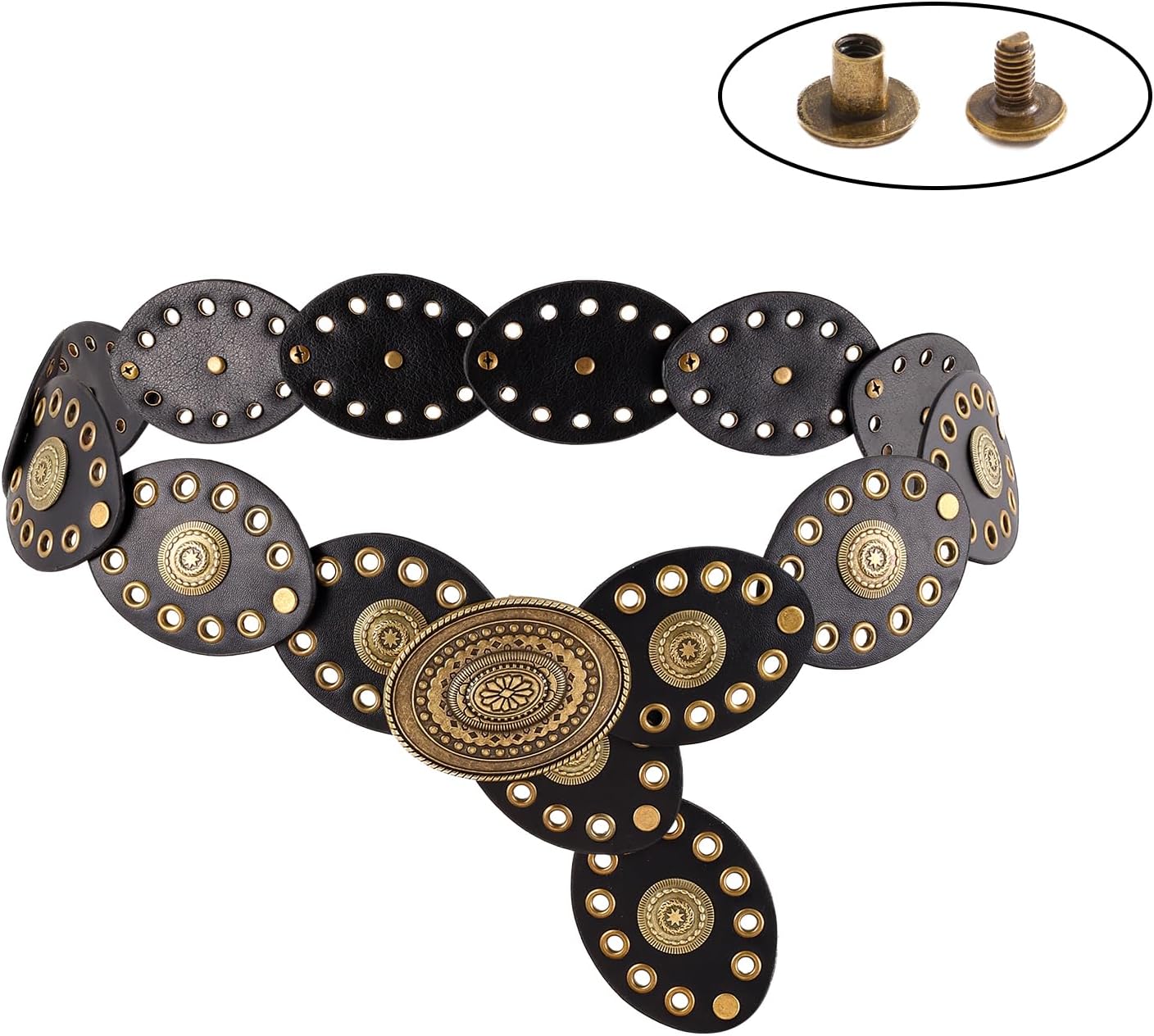 Womens Detachable Western Cowboy Belt - Adjustable Concho Leather Belt
