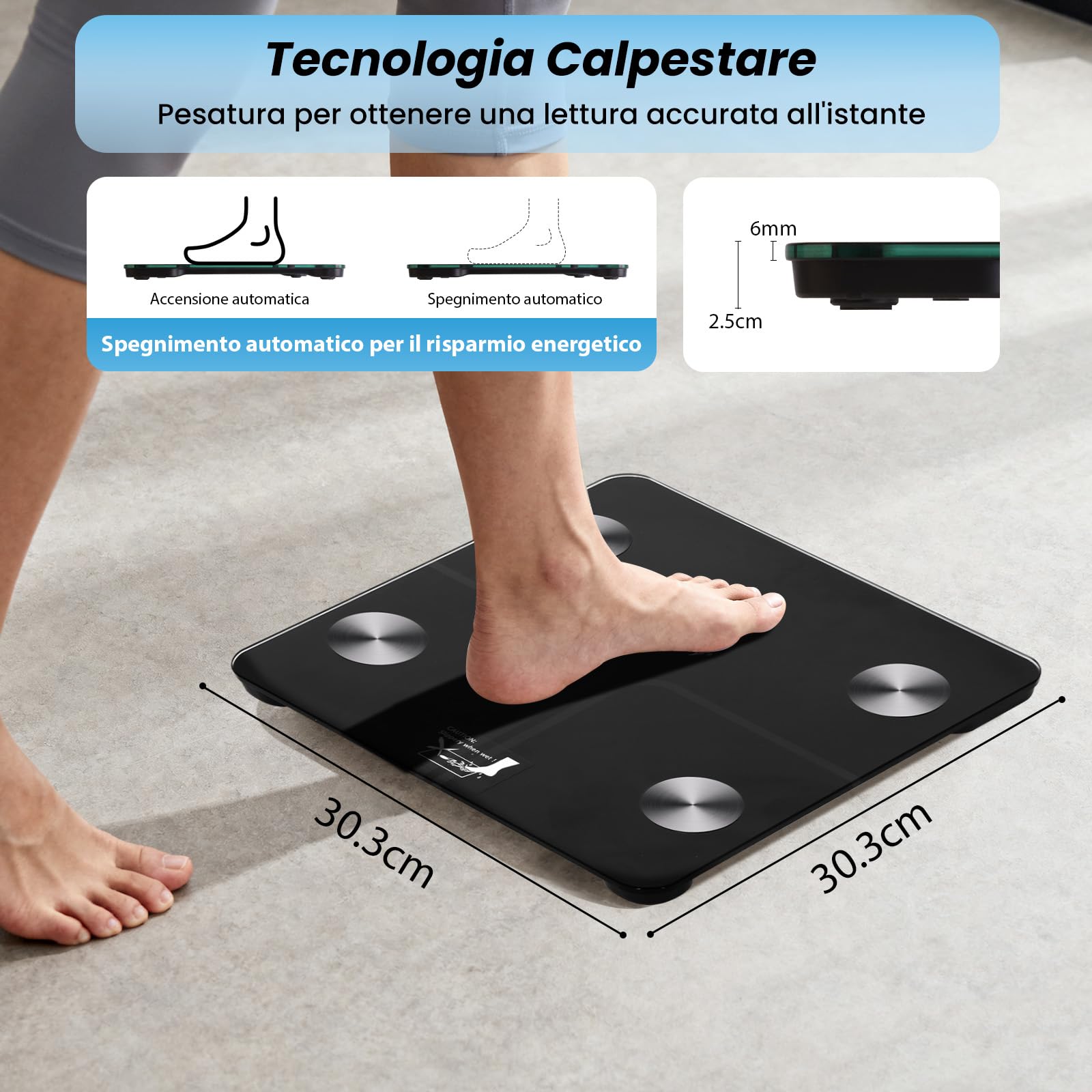 Himaly Bilancia Pesa Persona Digitale Bilancia Pesapersone Impedenziometrica Professionale Elettronica, Compatibile con Bluetooth, Peso di 180 kg per IOS e Android