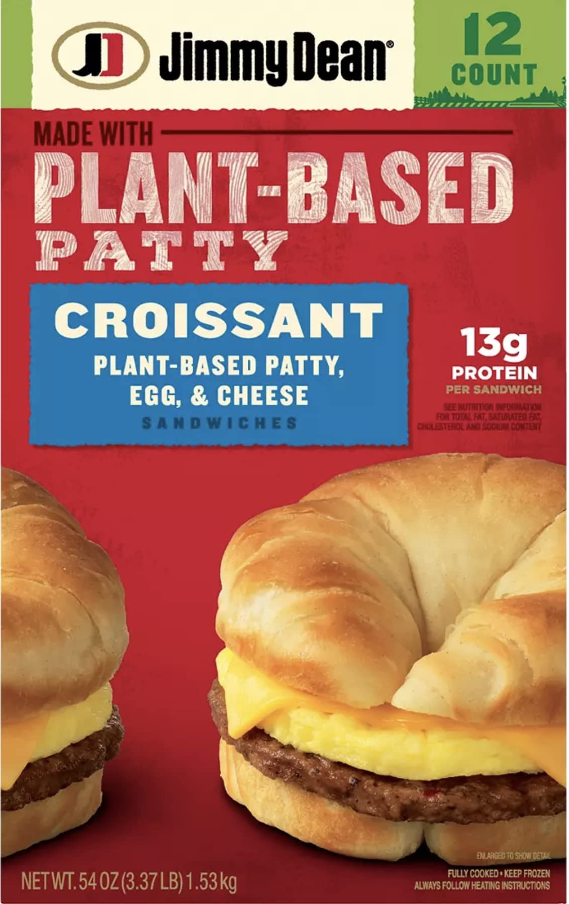 Jimmy Dean Plant-Based Patty, Egg and Cheese Croissant, 12 ct.