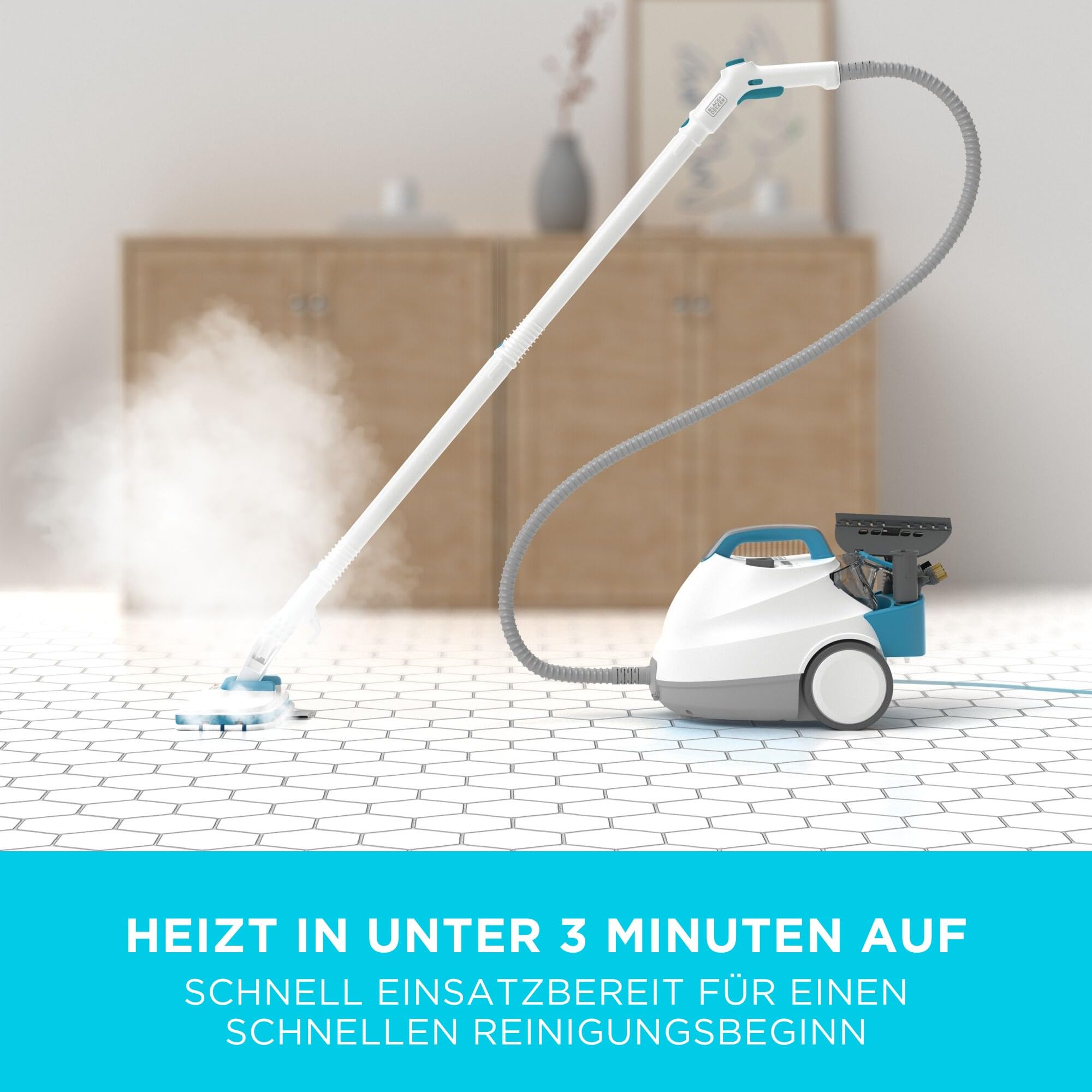 BLACK+DECKER 2300W Druck-Dampfreiniger Steam Ultra (mit 4 Bar Dampfdruck, beseitigt 99Prozent aller Haushaltkeime, abnehmbarer Tank und geringe Aufheizphase, inklusiv 14-tlg; zubehör) BHSMP2314