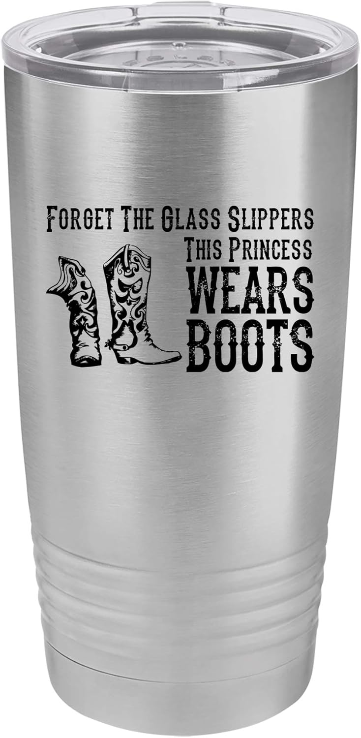 Tumbler Stainless Steel Vacuum Insulated Travel Mug Princess Wears Boots Cowgirl (Black, 30 oz)