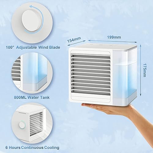 Miniatura 4 de RAINBEAN Ventilador de aire acondicionado portátil, refrigeradores evaporativos personales con carga USB, ventilador de refrigeración silencioso con