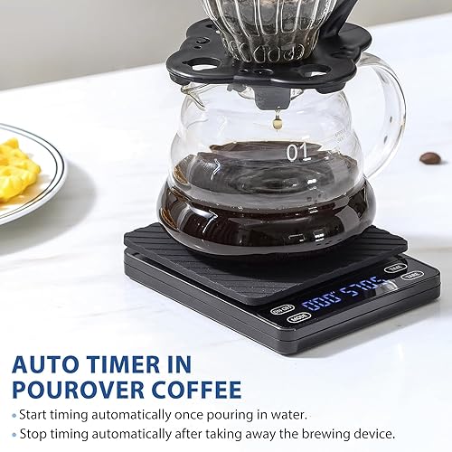 Miniatura 5 de KitchenTour - Báscula de café nano con temporizador de 6.6 lbs0.00 oz, 3 modos para máquina de café expreso y vertido, báscula de espresso de alta