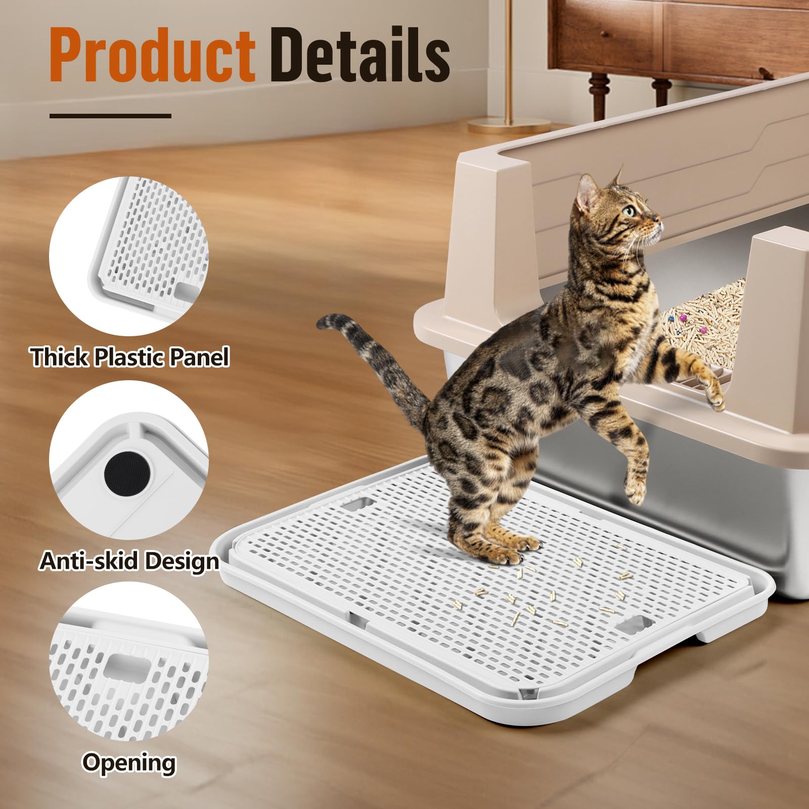 Tapis de Rampe, 42x30CM Escalier pour bac à litière pour Chat, Attrape-litière pour bac à litière Automatique autonettoyant, idéal pour Chaton et Chats Plus âgés(Blanc)