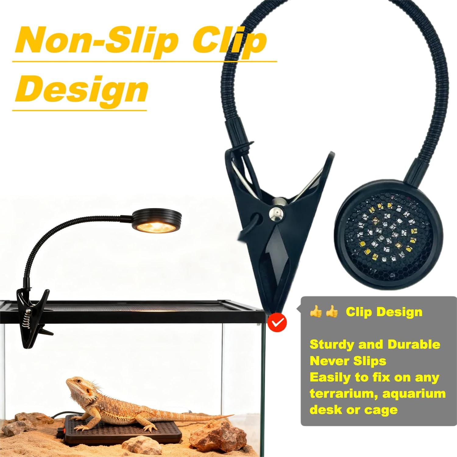 Premium 10.0 UVB/ 5.0 UVB Selectable LED Reptile Light with Clip 5W High-Intensity LED Reptiles Lamp with Remote Contorl UVB+UVA+White+Blue