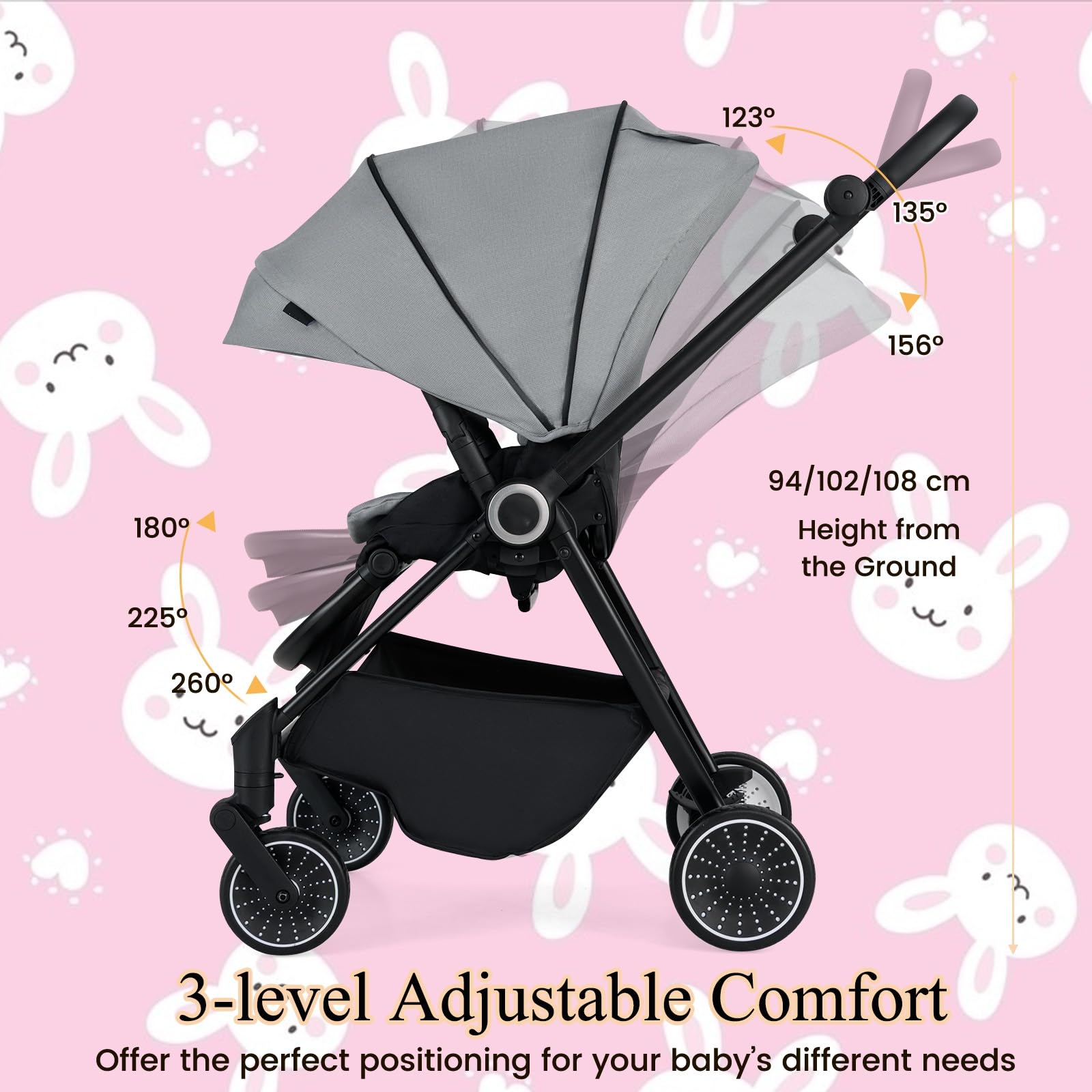 LIFEZEAL Passeggino Ultraleggero per Bambini 0-36 Mesi, Portata 30kg, Passeggino Compatto a Ombrello, Viaggio, Aereo, Pieghevole, Regolabile, Reversibile, Cintura di Sicurezza, Ruote, Freno, Parasole