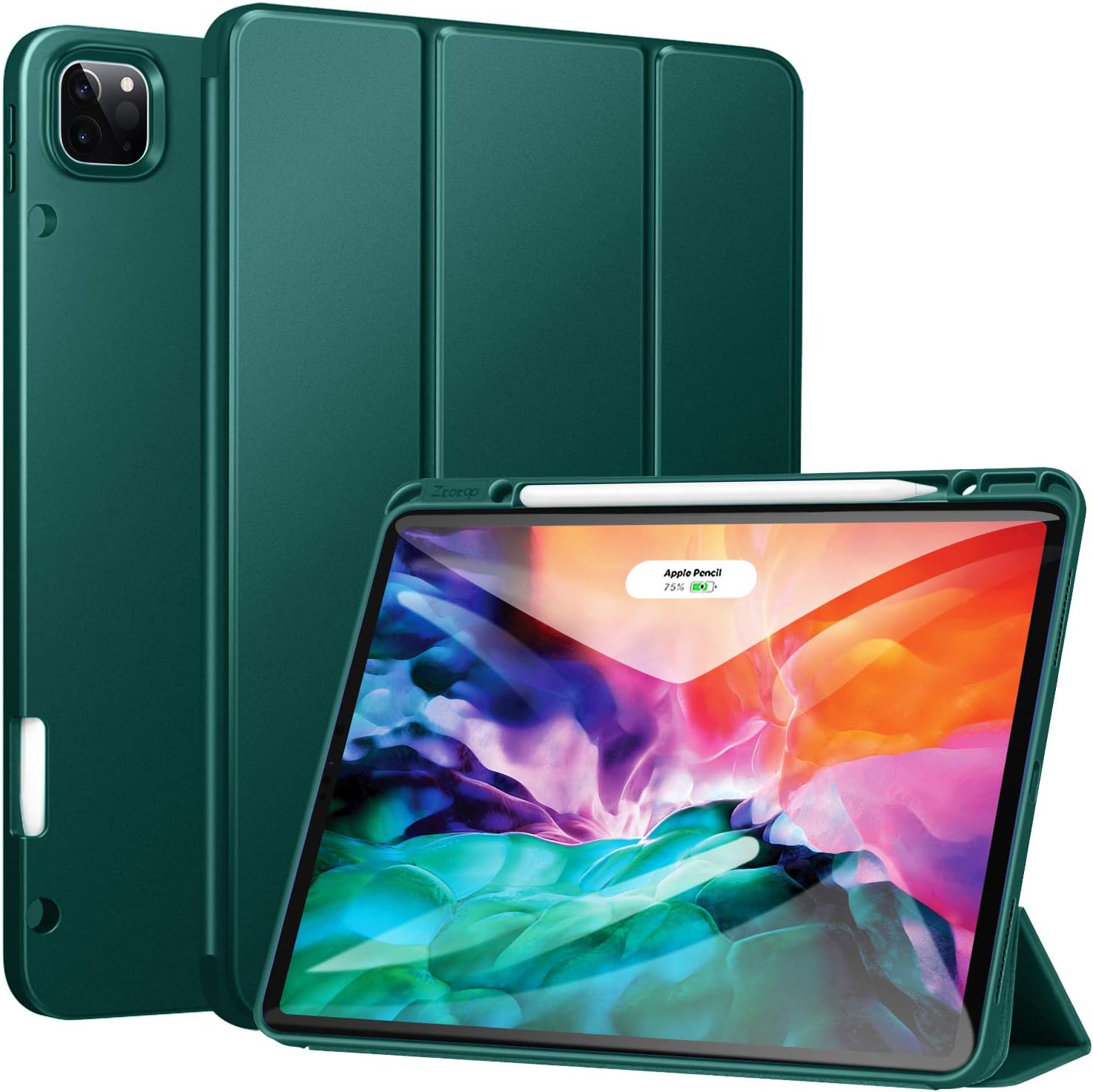 Ztotop Case for New iPad Pro 12.9 Inch 4th & 3rd Generation 2020/2018 with Pencil Holder, Full Body Protective Rugged Shockproof Cover with Auto Sleep/Wake, Support 2nd Gen Pencil Charging, Ink Green