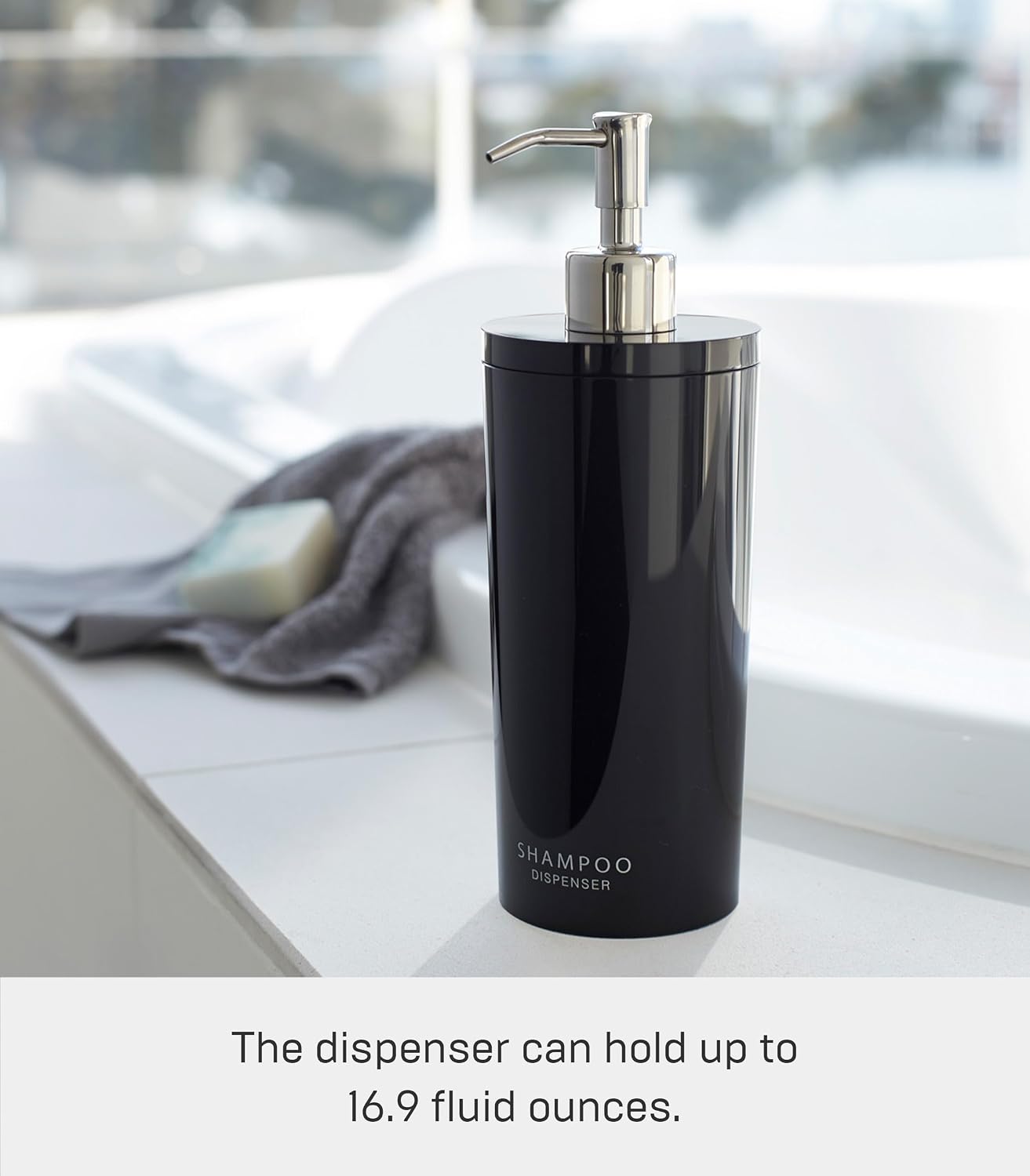 Yamazaki Home Tower Shower Dispenser - Contemporary Bottle Pump - Shampoo - Abs Plastic - 16.9 Fluid Oz., 500 Ml