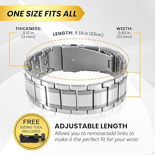 Miniatura 5 de MagnetRX 3x Strength - Pulsera magnética para hombre, pulseras magnéticas de titanio para hombre, cierre plegable de alta calidad y longitud