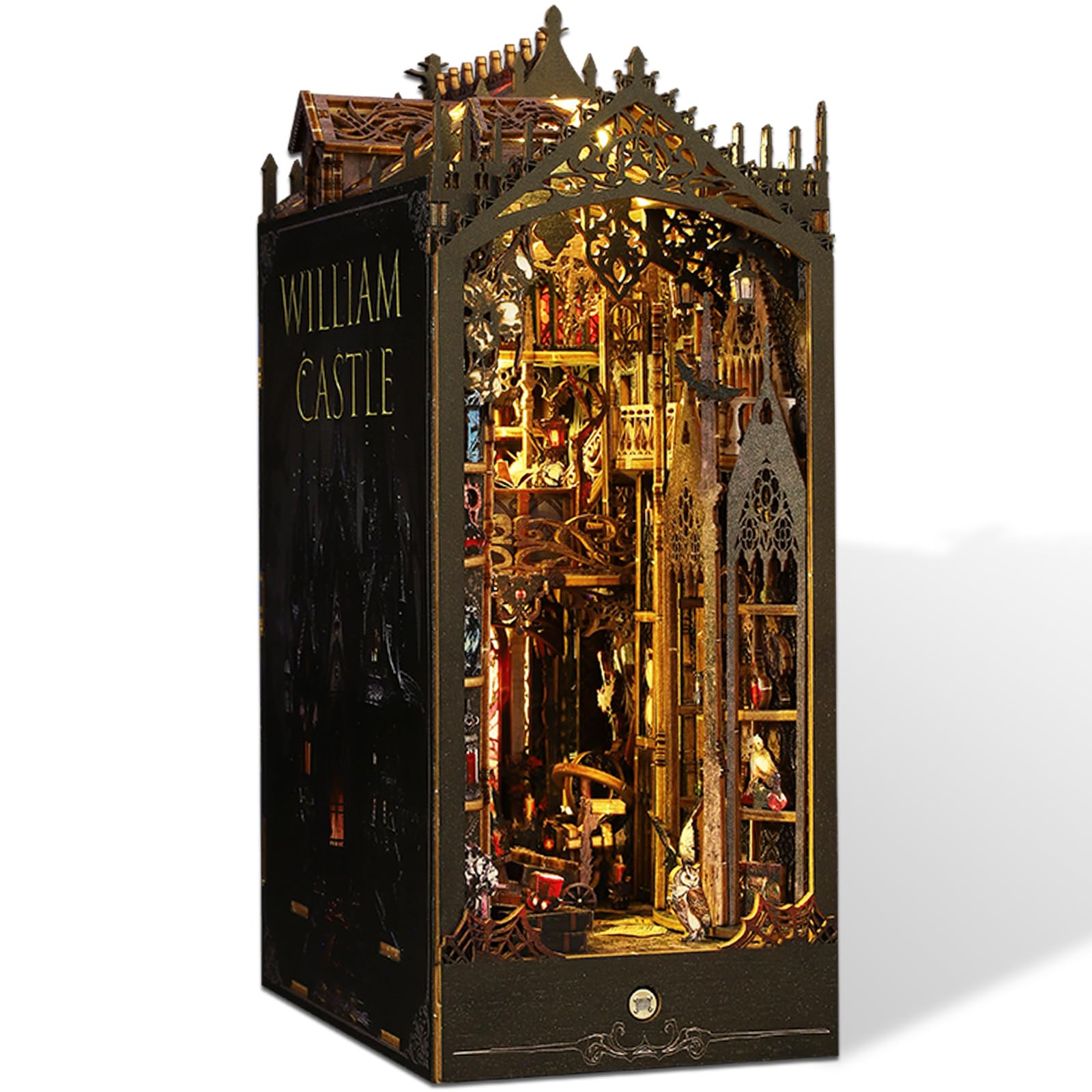 Abizarch DIY Book Nook Kit Exquisite 3D Wood Puzzle Booknook Pretty Bookshelf Insert Decor Alley Solid Book Nook Model with Furniture and LED Light Artistic Book Stand Model for Desktop ZHAZHAMO