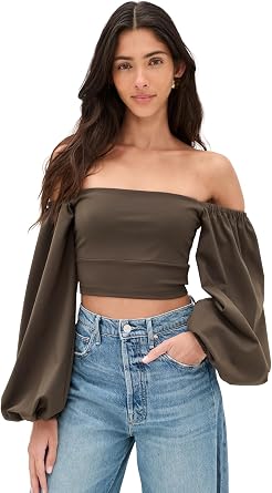 Susana Monaco Womens Off-Shoulder Puff Sleeve Top