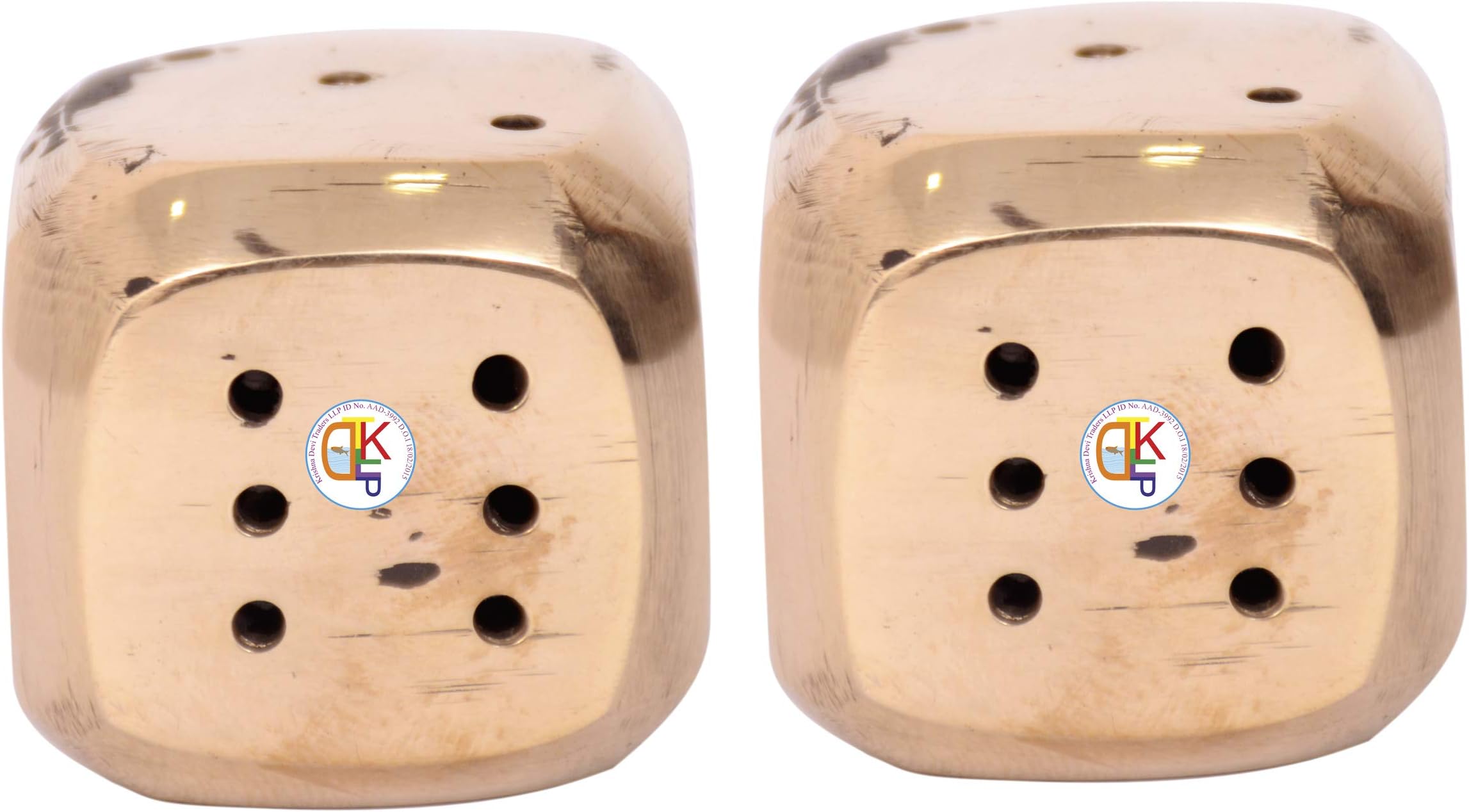 KDT Brass Metal Dice for Games / Playing / Ludo / Desk / Agarbatti Stand - Set of 2 Pieces