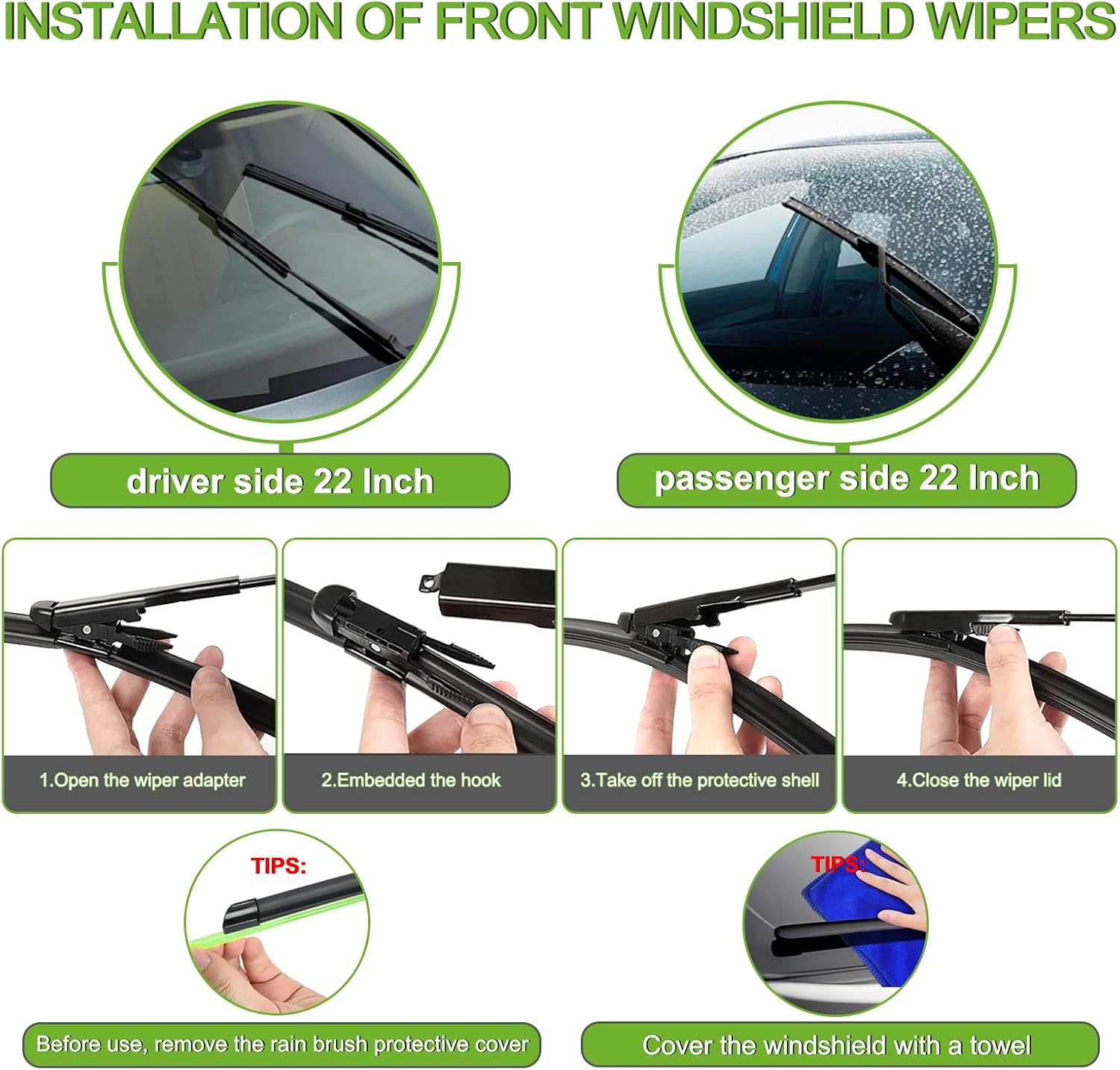 PARRATI® Windshield Wipers for Chevrolet Tahoe 2007-2014,22"+22" Front and 12" Rear,OEM Replacement Wiper Blades,Quiet & Streak-Free(Set of 3)