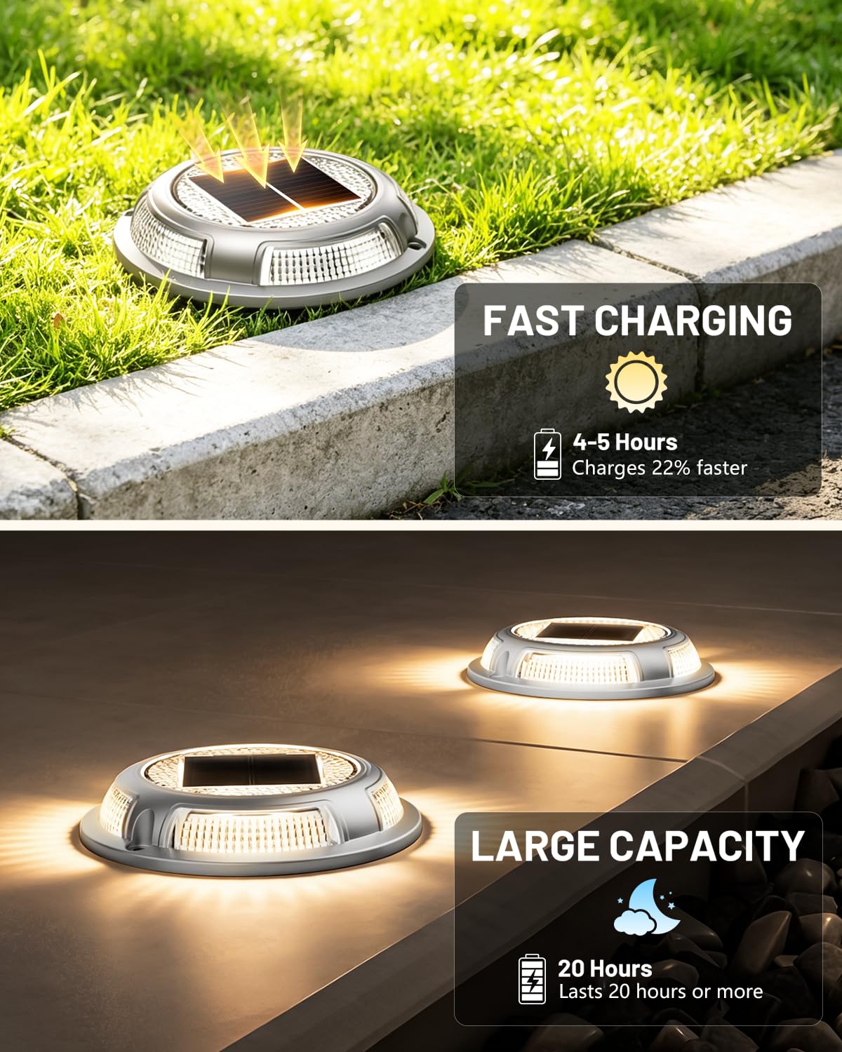 Luci solari da giardino a doppio uso, luci da prato ad energia solare, luce impermeabile per gradini, vialetti, marciapiedi, strada, scale, sentieri, prato, patio, cortile, giardino (bianco caldo e