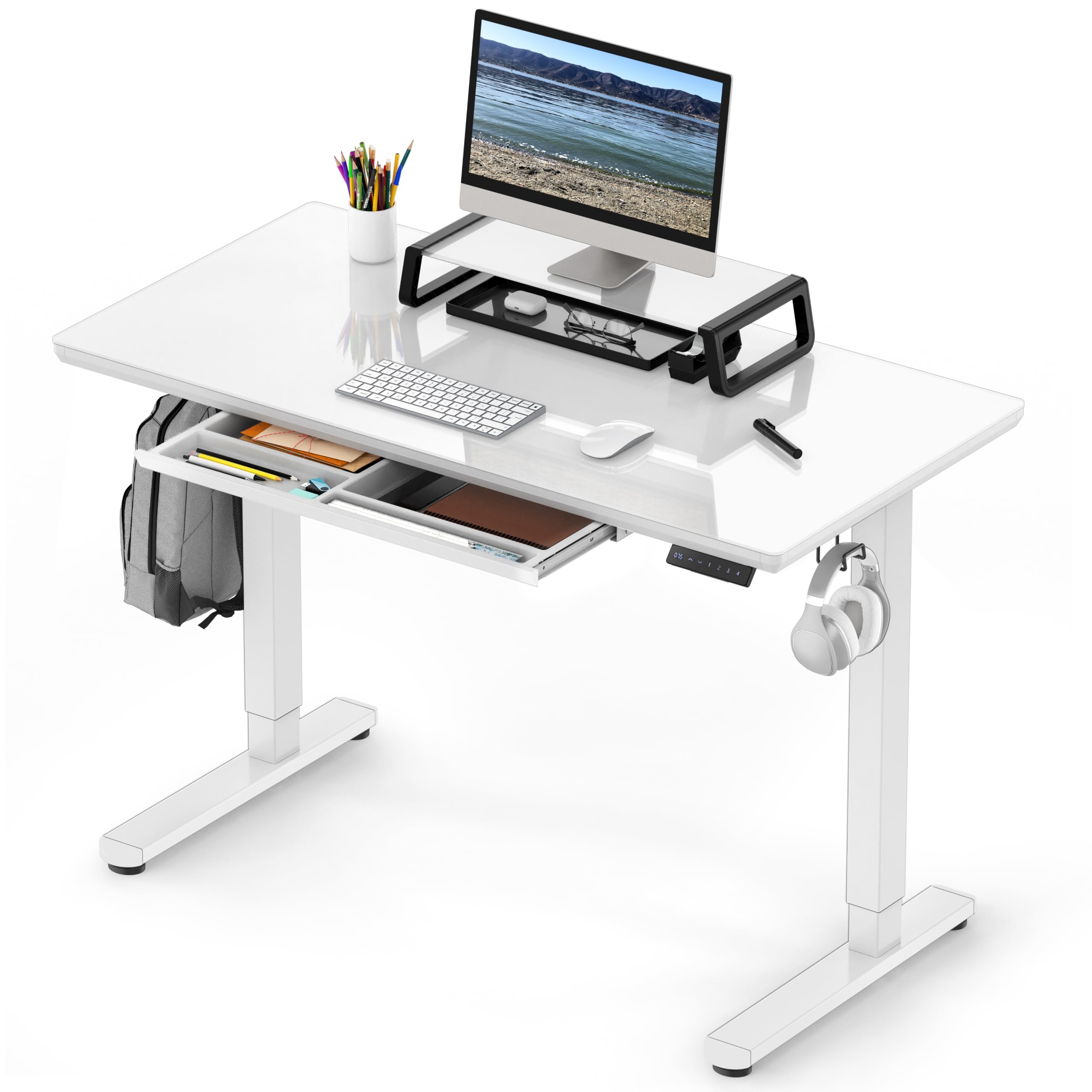 SHW 48-Inch Glass Electric Height Adjustable Standing Desk