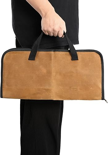 Vista 23 de Kaaltisy Bolsa para cuchillos de chefs, 16 onzas, lona encerada con tela profesional anti corte (verde oscuro) – Estuche multiusos para cuchillos