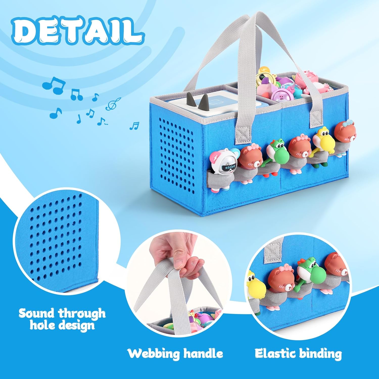 Carrying case for Toniebox Audio Player and Figurines Starter Set,Felt Organizer Bag,Travel for toniebox 2 Earphone and charger accessories portable bag (Blue) - Image 8