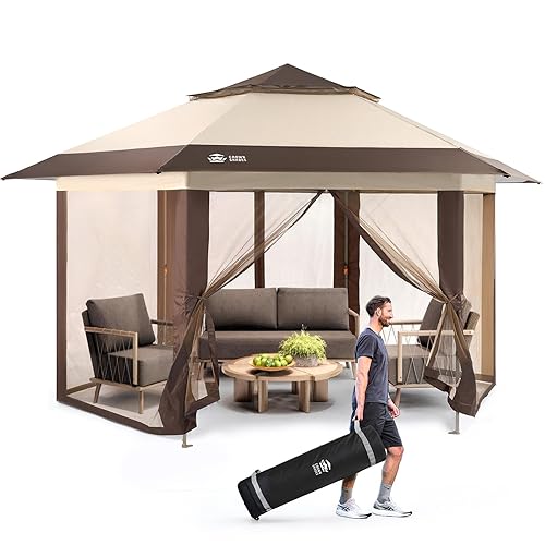 CROWN SHADES 13x13 Pop Up Gazebo with Mosquito Nettings, Patented