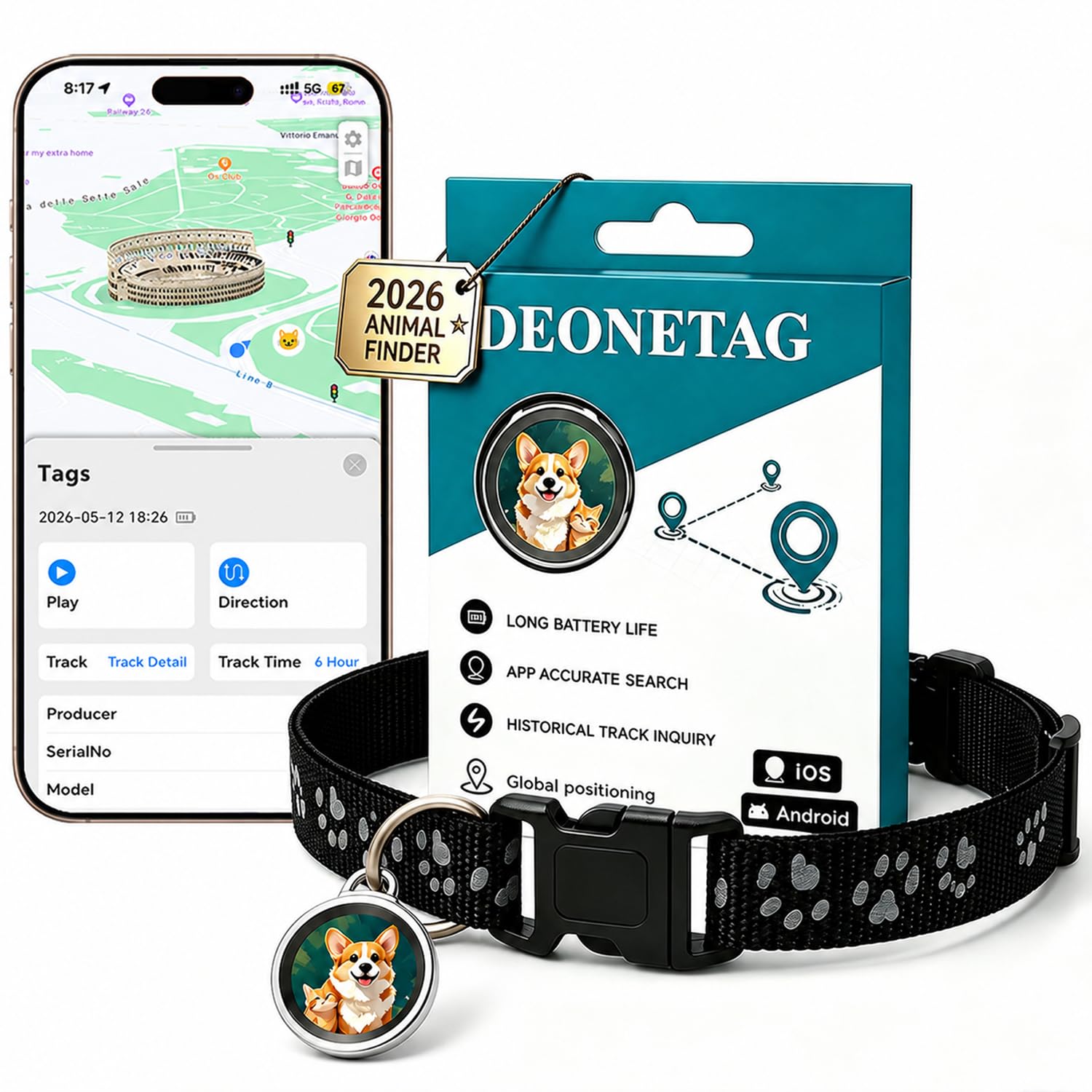 Collar Gato GPS 2026 – Localizador Perros GPS sin Cuota, GPS para Gatos con Seguimiento en Tiempo Real, Resistente al Agua y Ajustable, Compatible con iOS y Android (Negro)