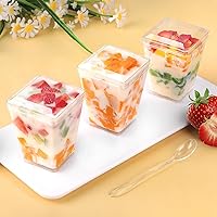 Vista 7 de Paquete de 50 Vasos de Postre de Plástico de 5 oz con Tapas y Cucharas, Vasos de Parfait de Yogur y Aperitivos para Fiestas, Mini Vasos de Postre