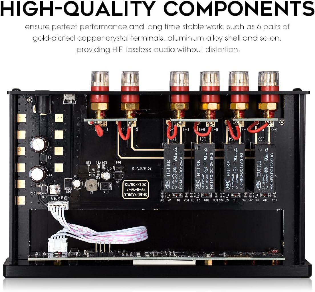 ​Nobsound Audio Splitter Switcher Box: 2-Way Speaker/Amplifier Selector w/Remote, 300W HiFi Hub for A/B Testing - Gold Plated Terminals & Aluminum Case (DC 12V/USB Powered)​​