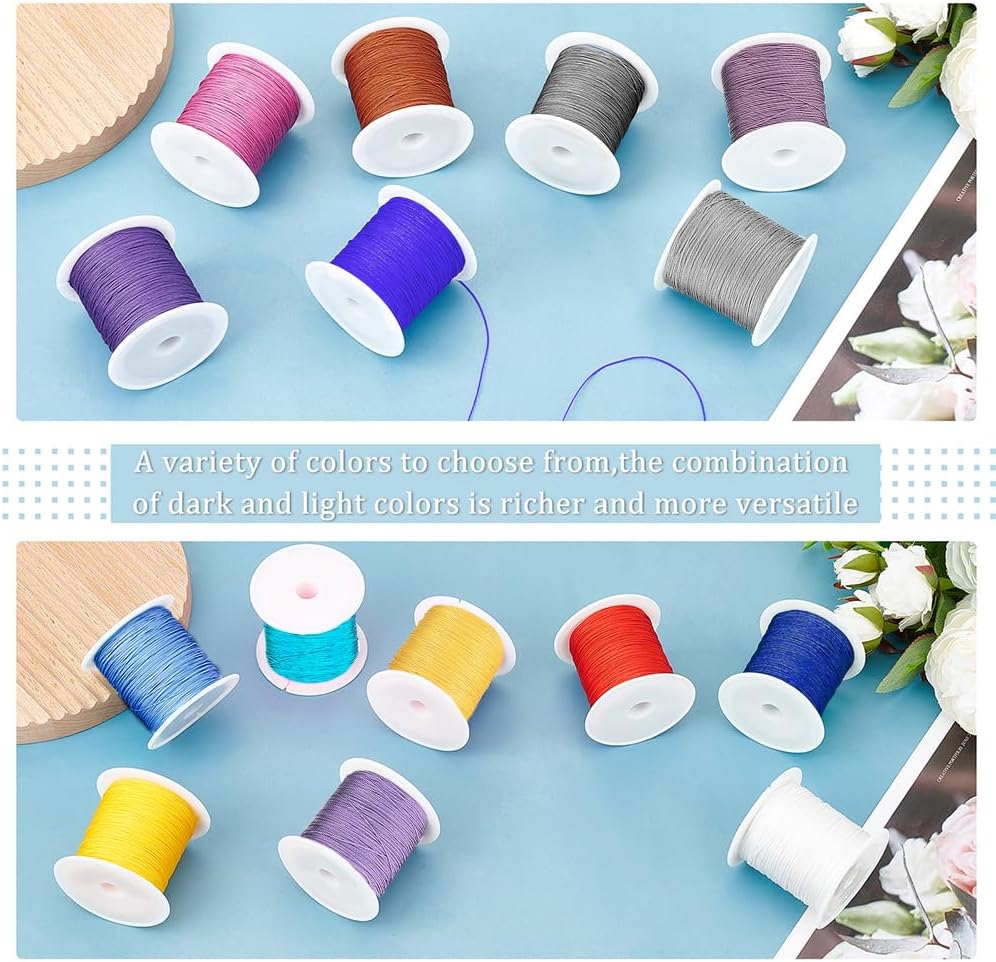 PH PandaHall 738 Yard Nylon Cord 0.4mm Bracelet String Beading Thread Chinese Knotting Cord Nylon String Macrame Thread for Necklace Bracelet Beading Tassel Kumihimo Macrame Sewing, 15 Colors - Image 6