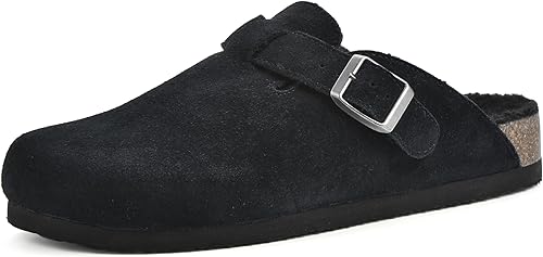White Mountain Women's Bari Clog, US, Black Suede W Faux Fur, 42 EU