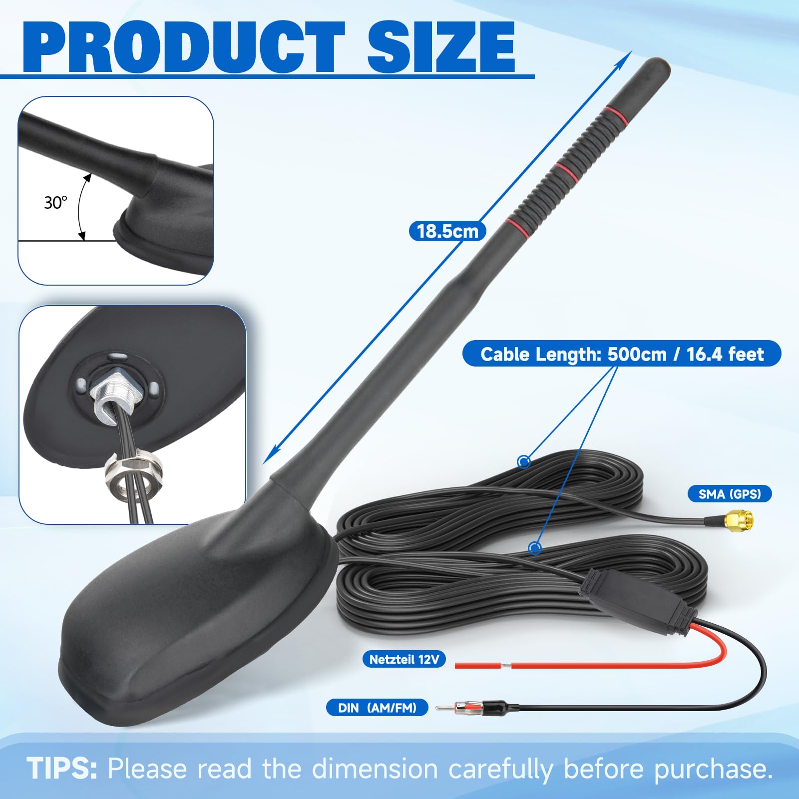 Eightwood Antenne de Toit GPS FM/AM Antenne autoradio Active avec amplificateur Câble d'extension de 5 m pour Tuner Radio numérique Pioneer Blaupunkt Pioneer Clarion Kenwood Alpine