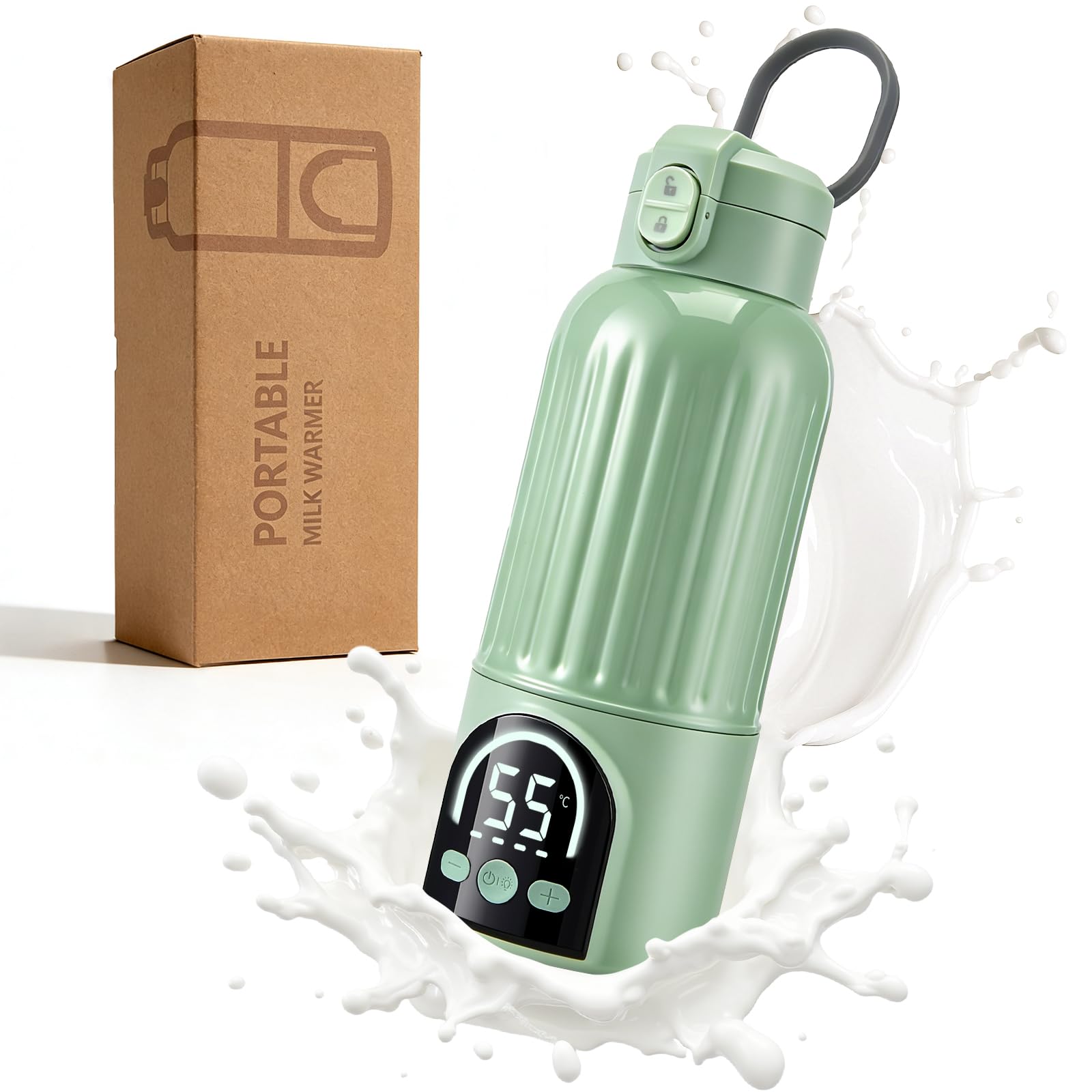 Calentador de biberones portátil 500 ml, 18000 mAh, 140 W calentamiento rápido y control preciso de temperatura, calentador de leche para llevar leche materna, fórmula y agua, carga USB-C, verde