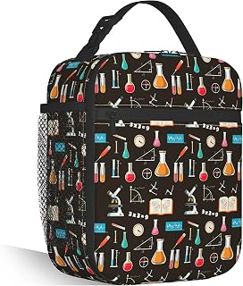 Science Chemistry Kids Lunch Bag,Biology Physics Pattern Insulated Lunch Box for Girls Boys, Reusable School Lunch Tote with Zipper and Side Pocket for Snacks, Bento and Drinks
